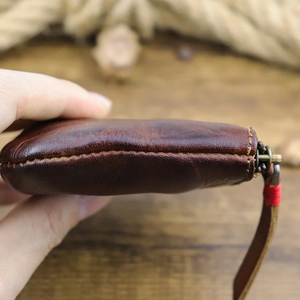 Leather Coin Purse,for Women&Men Vintage Handmade Wallet,Mini Card Holder Bag,Zipper Purses