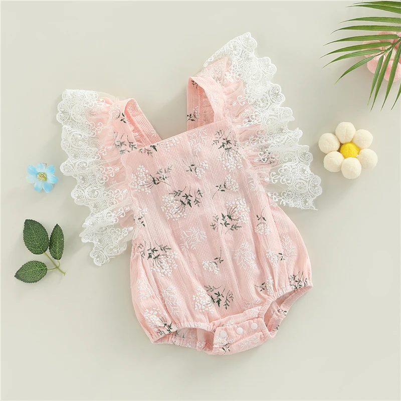 Baby Rompers Summer Newborn Baby Clothes For Girls Ruffle Lace Floral Print Jumpsuit Baby Clothing Casual Toddler Outfits