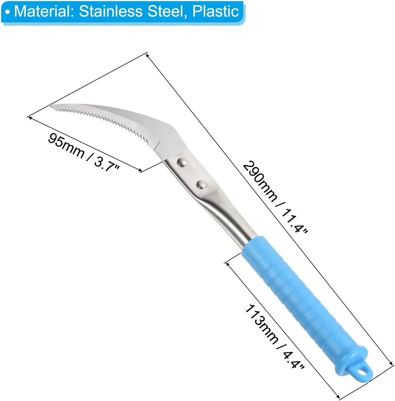

12 Inch Sickle, Harvest Sickle Stainless Steel Blade Light Serration Hand-Held Sickle Tool with Plastic Handle, Blue