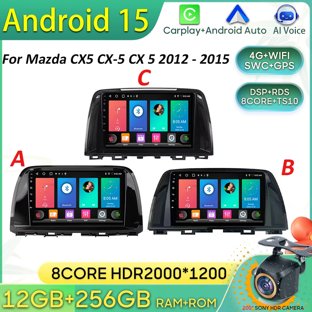 أندرويد 15 راديو السيارة لمازدا CX5 CX-5 CX 5 2012-2015 نظام تحديد المواقع والملاحة أندرويد السيارات Carplay شاشة عرض واي فاي كام 4G 2K No 2din #2