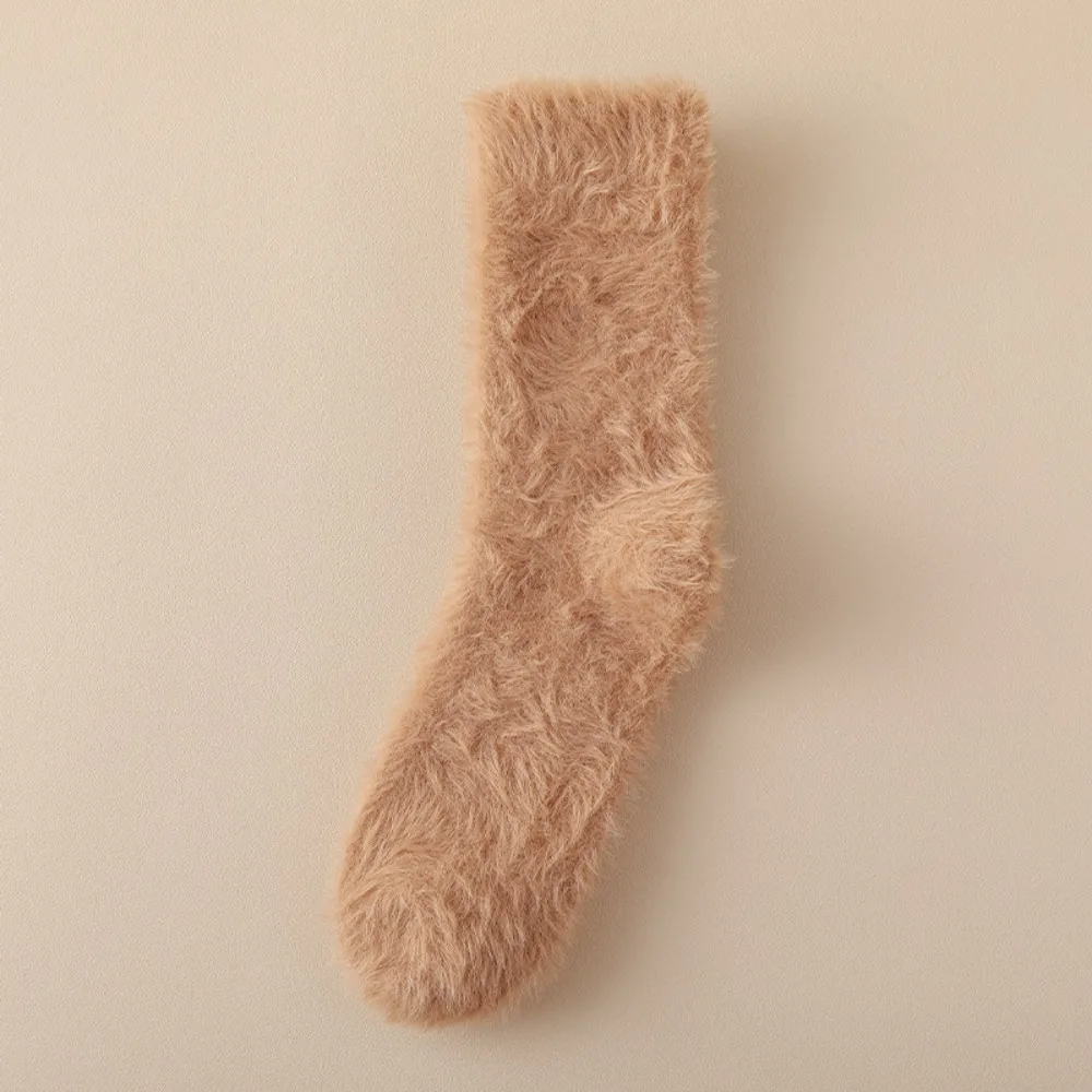 

Comfortable Thickened Winter Socks Keep Warm Mid-Calf Fur Socks Solid Color Short Tube Stockings Winter