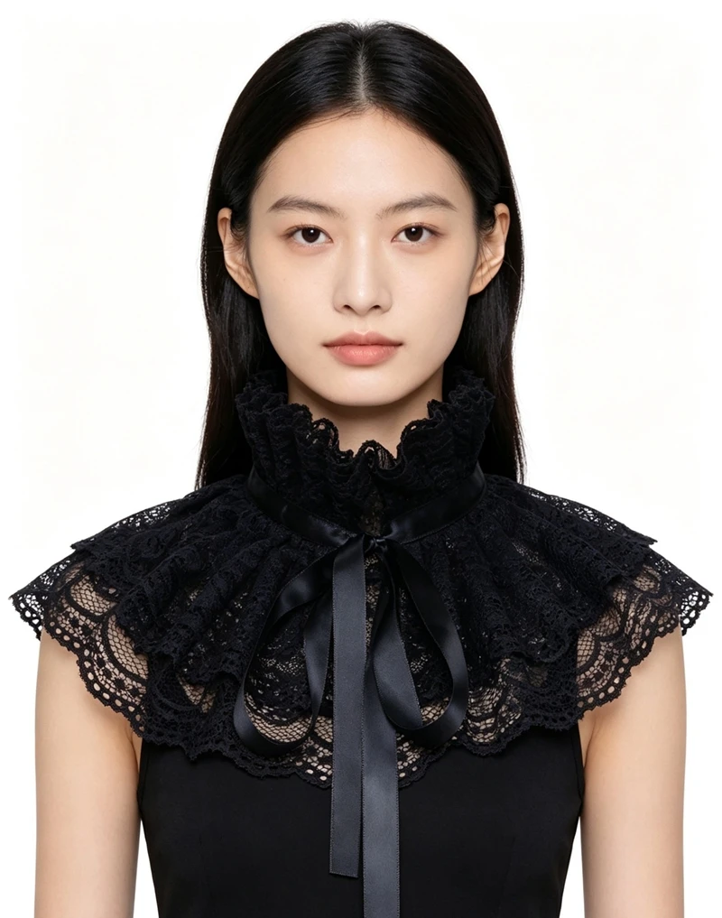 Detachable Lace Stand Collar Lolita Fake Collar Double-Layer Shawl Decorative Collar Dress Lace Up Collar