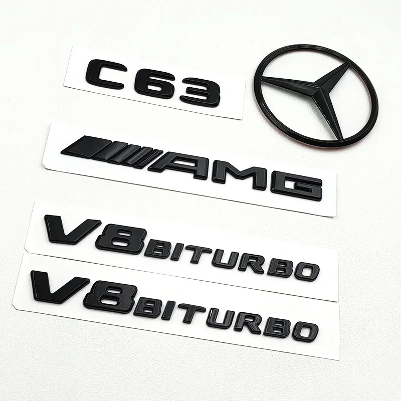 

3D ABS Black C63 Logo Letters V8 BITURBO Badge Car Rear Star Sticker Trunk AMG Emblem For Mercedes Benz C63 AMG W205 C205 Class