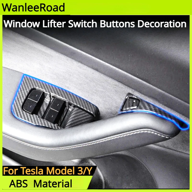 

For Tesla Model 3 Y Window Lifter Switch Buttons Cover Trim Frame Sticker Carbon Fiber ABS LHDCar Interior Accessories 2017-2023