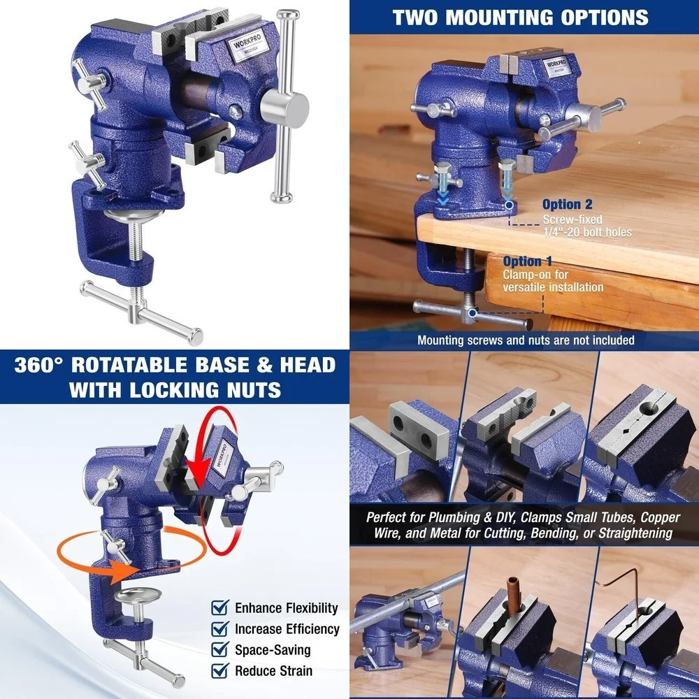 

Hand Tool SetsPortable Dual Jaw Table Vise 2.5 and 1.5 Inch 360 Degree Swivel Clamp On Bench Tool
