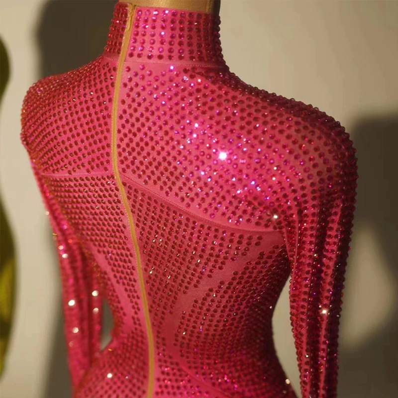 Gogo Tänzerin Kostüm Frauen Sexy Pole Dance Kleidung Drag Queen Outfit Grün Rose Rot Strass Stretch Overall Bar Dj Ds