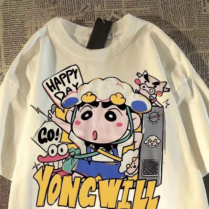 

Kawaii Cute Crayon Shin-Chan Couple T-Shirt 100% Pure Cotton Short Sleeve Oversize Top Comfortable Anime Fashion Gift for Girls