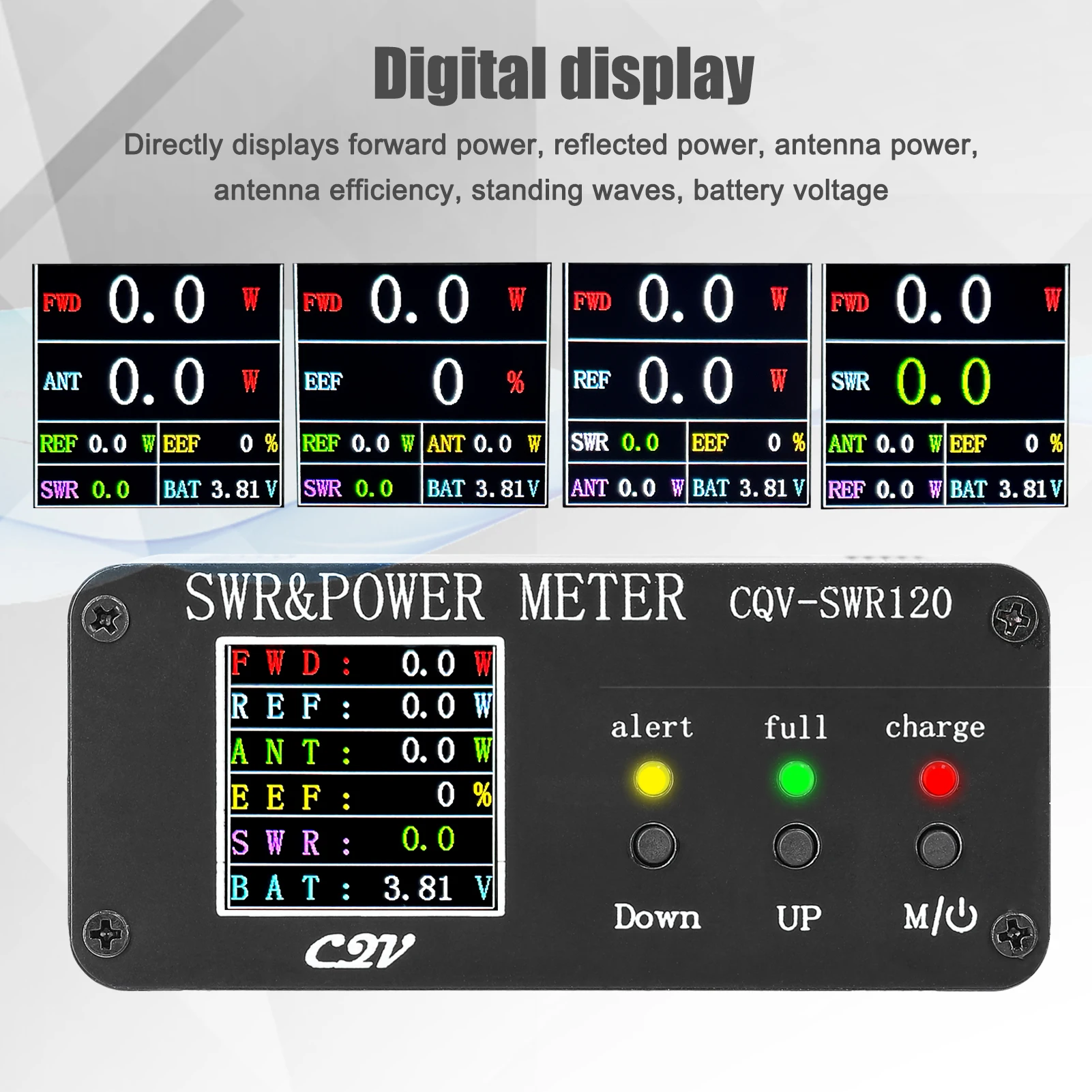 Power Watt Meter 1.8MHz-54MHz Standing-waves Meter 240 * 240 Full Color Digital LCD Display SWR Short Waves Meters 0.5-120W