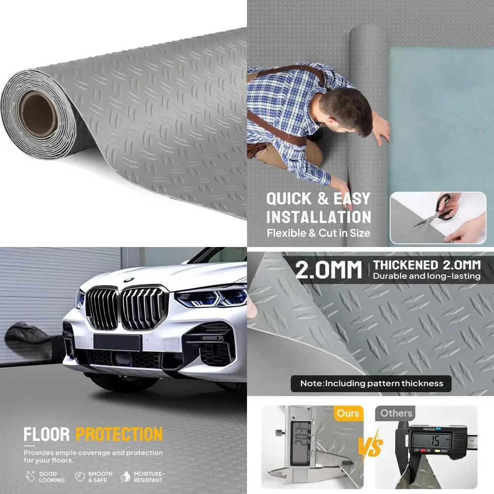 حصيرة أرضية جراج PVC سميكة من الألماس، 7.5 × 17 قدم، مثالية لمساحات السيارات والوقوف السيارات #1