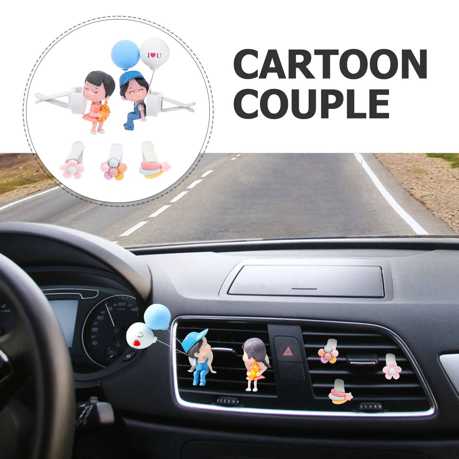 

5Pcs Car Air Freshener Clip Car Dashboard Decorations Cute Cartoon Couples Durable PP Material No Damage Dashboard Decorations