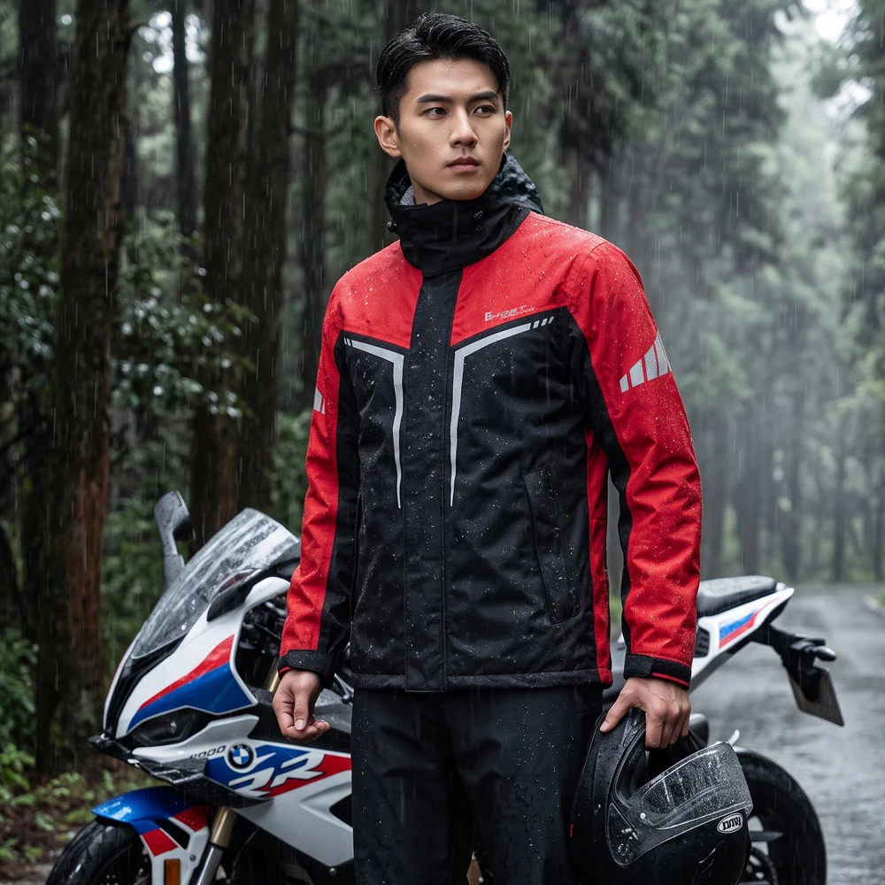Motorcycle Raincoat Suits Men Waterproof Rain Gear Rain Jacket Reflective Work Rain Coats Lightweight Hiking Rainsuit M-4XL