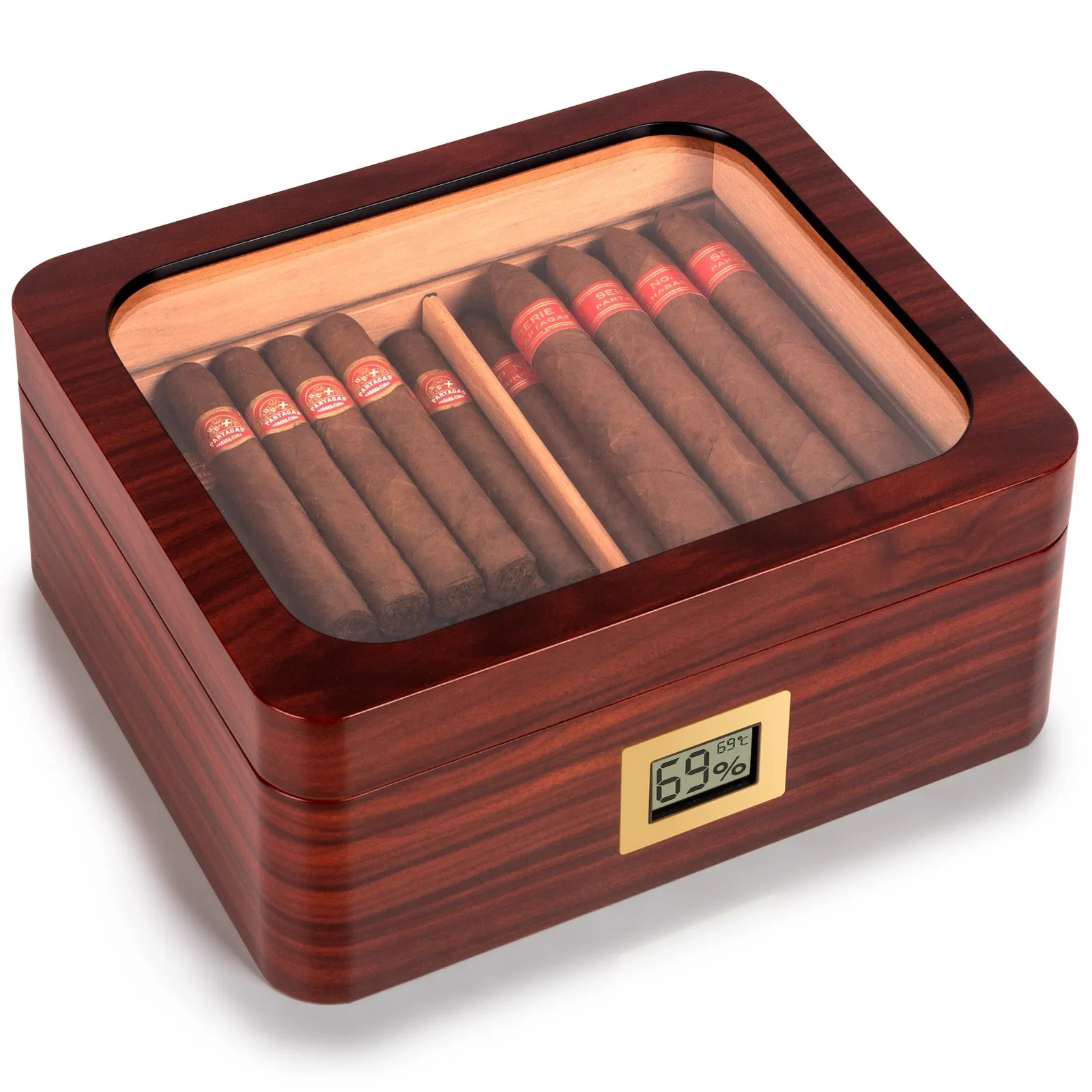 Large Capacity Cedar Cigar Box With A Large Perspective Window And A Double-Layer Moisturizing Cigar Box With A Digital Display