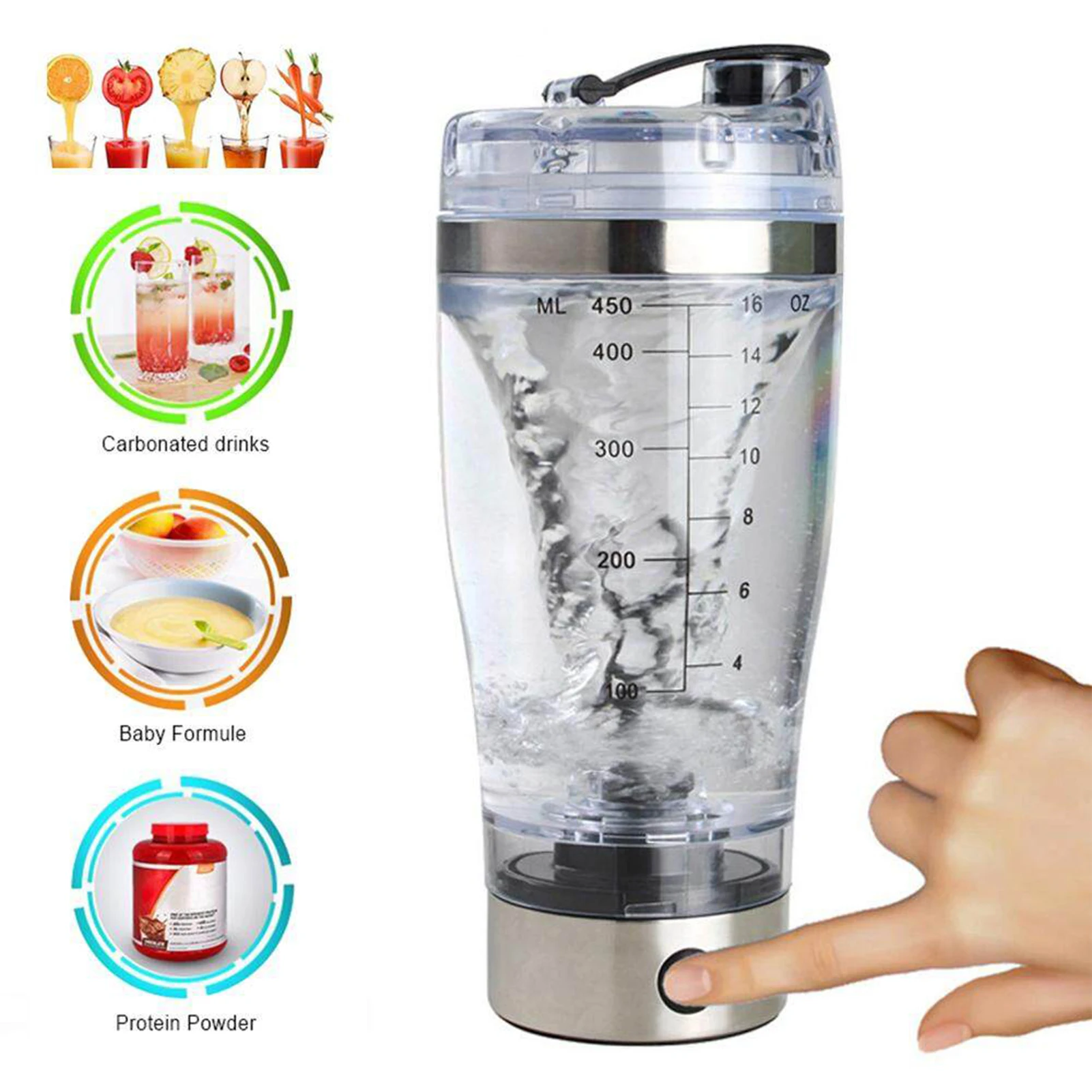 450/600ml Electric Mixing Cup Portable Milk Coffee Protein Powder Shaker Bottle Mixer For Sports Fitness Office Kitchen Tools