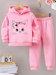 Fall and winter new casual comfort warm girls letter print warm lining hoodie and tracksuit pants sets