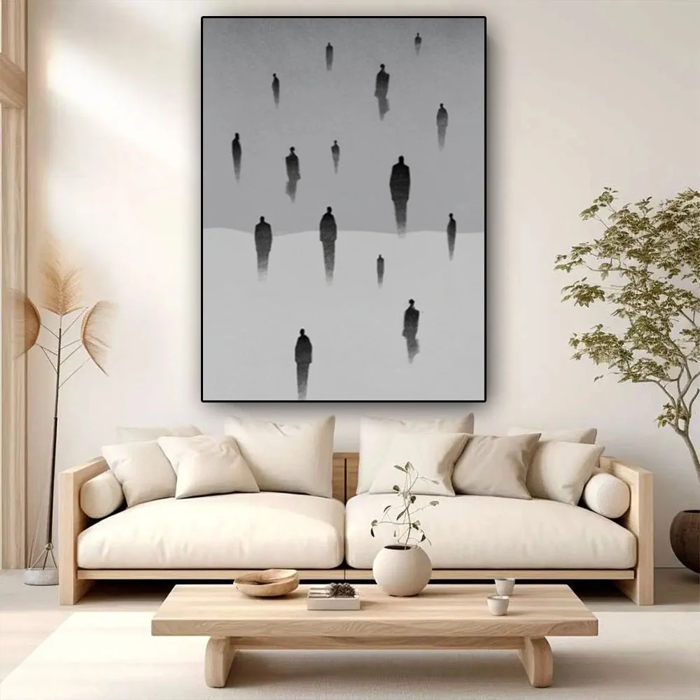 

100% hand drawn black and white characters abstract oil painting original wall painting home living room decoration paint interi