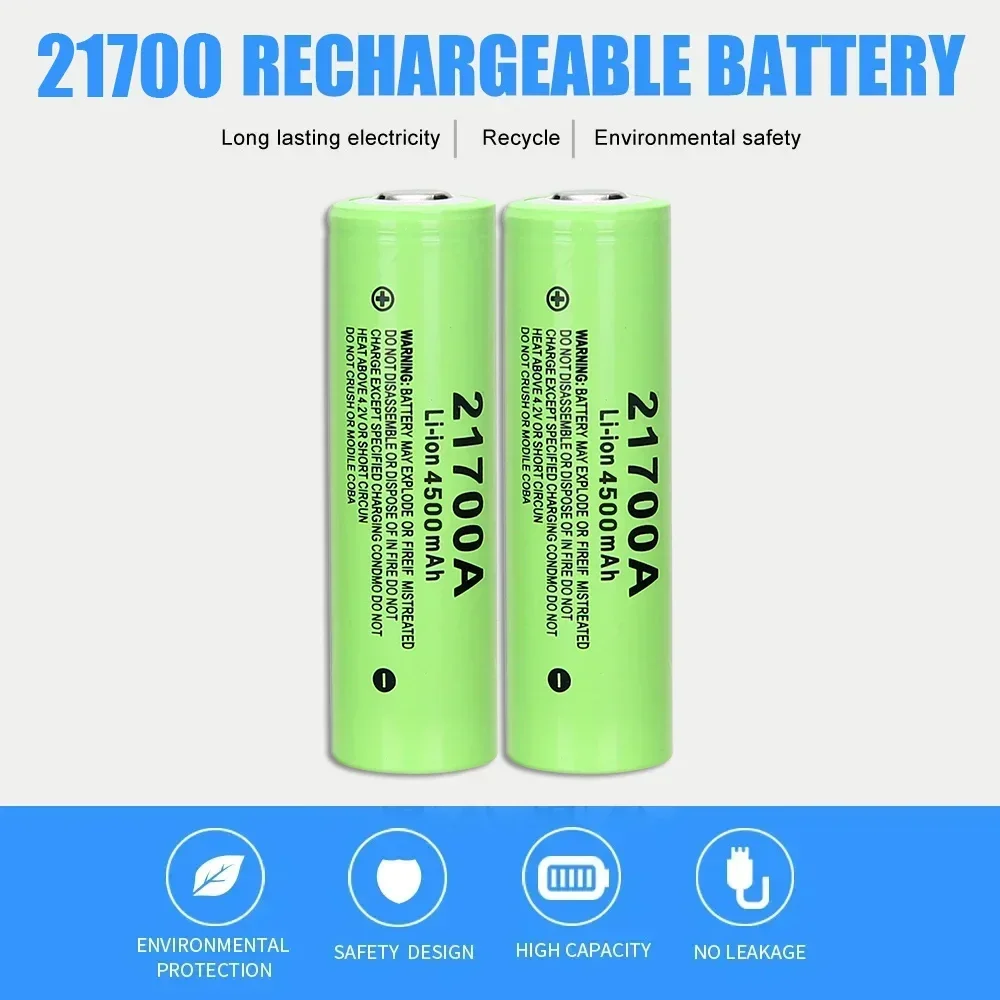 4.2V 21700 Rechargeable Battery 4500mAh Power Batteries 3C Discharge 21700 HD Cell Lithium Battery with a T6 LED Flashlight