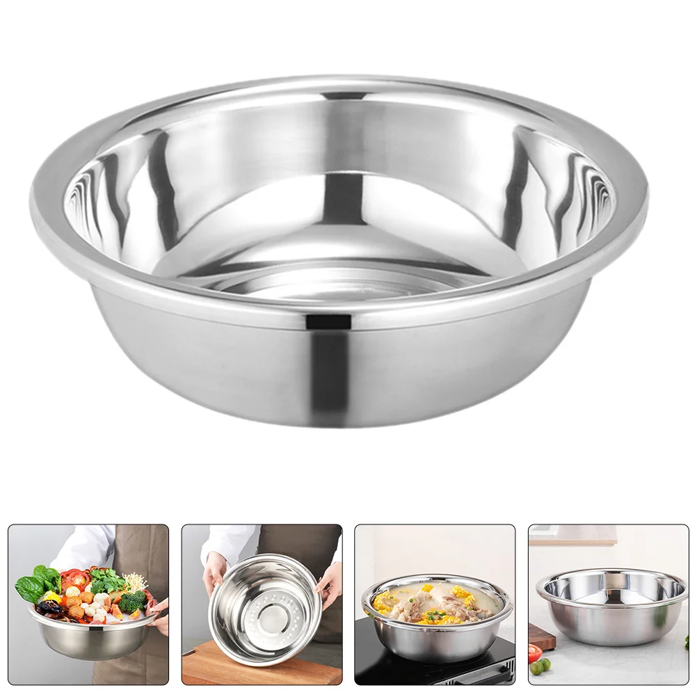 

28Cm Stainless Steel Mixing Bowl Large Capacity Washing Basin For Rice Vegetables Dough Eggs Multi-Use Metal Bowl Stackable