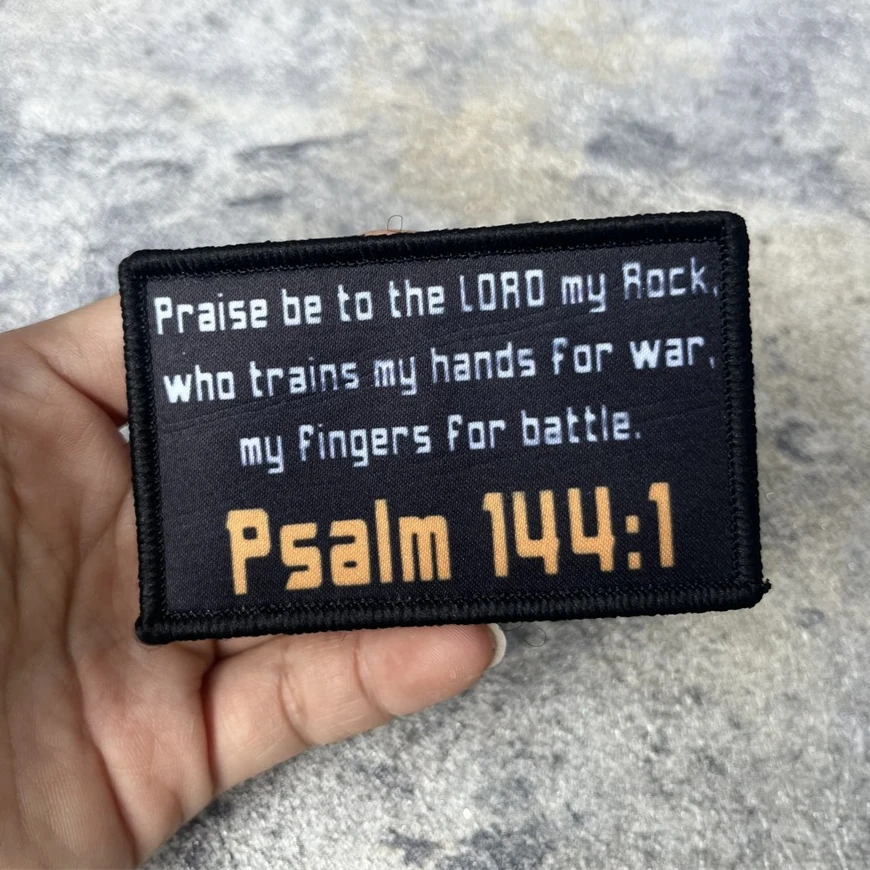 Psalm 144:1 Morale Badge Patch Hook and Loop Christian Bible Scripture Tactical Outdoor Backpack Hat Accessories Stickers