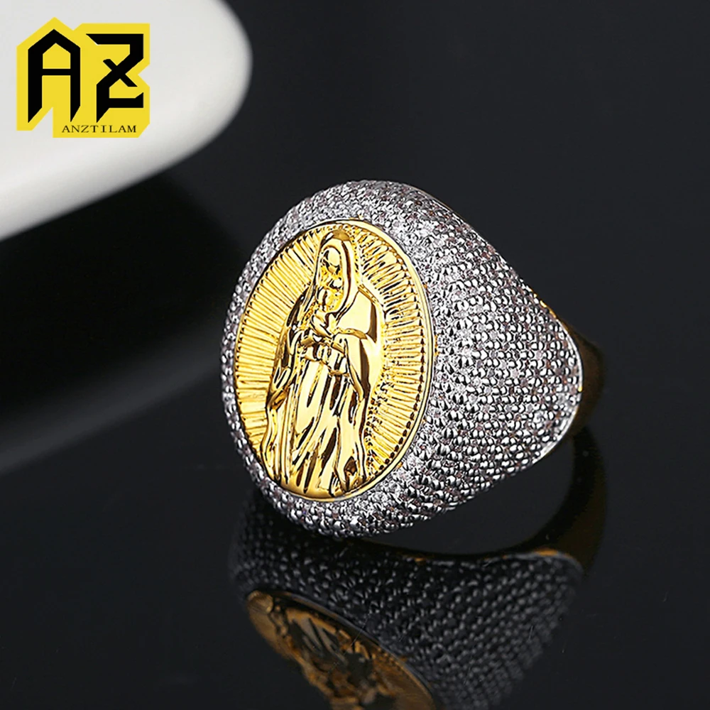 

Anztilam Hip Hop Iced Out Rings Bling Zircon Ring For Women Men Finger Jewelry Couple Wedding Gifts Free Size