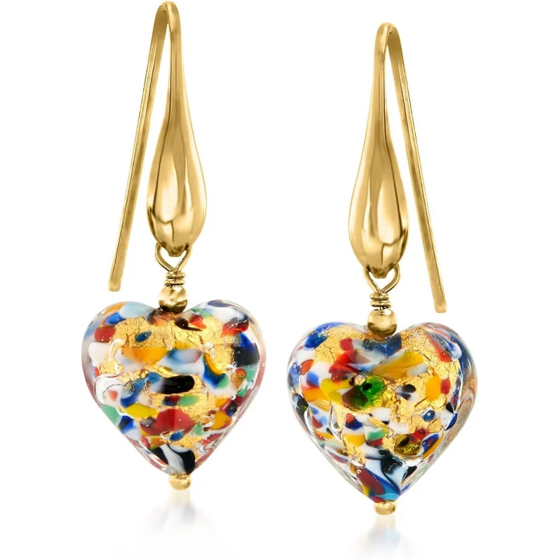 

18kt Gold Over Sterling Murano Glass Heart Drop Earrings - Multicolored Women's Dangle Earrings