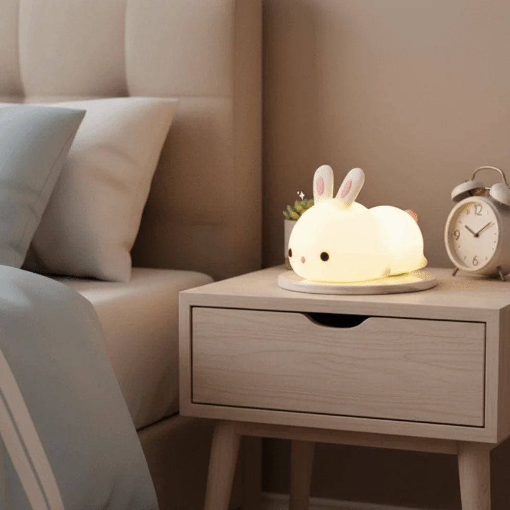Cartoon Touch Sensor Rabbit Night Light Silicone 16 Colors LED Night Lights Dimmable Colorful Bunny Lamp Gift