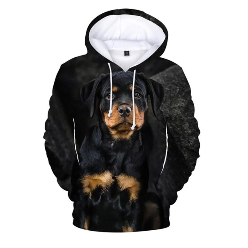 Sudadera con capucha de perro Rottweiler negro para hombres y mujeres, sudaderas con estampado 3d, jersey de moda, ropa de calle, abrigo para niños,