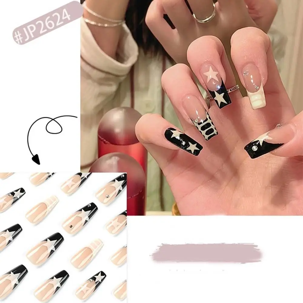 Mode longue ballerine faux ongles français paillettes rose ongles conseils couverture complète étoile violet cristal presse sur les ongles bricolage