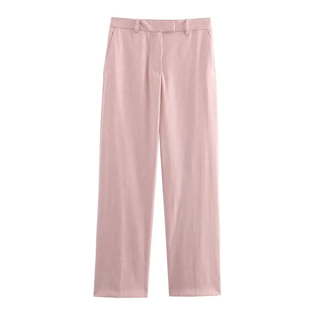 2025 RARA camisa versátil informal holgada de color sólido con solapa de un solo bolsillo + traje de pantalones rectos de cintura alta para mujer
