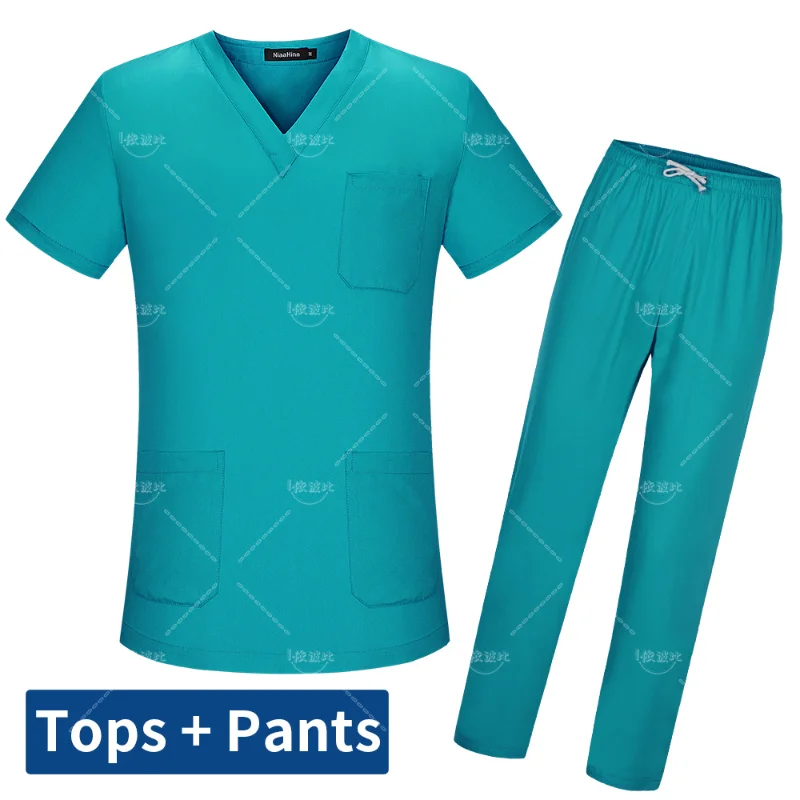 New Women's Scrubs Set V-neck Medical Uniform Short Sleeve Surgical Scrub Uniform Laboratory Work Clothes Dentist Nurse Workwear