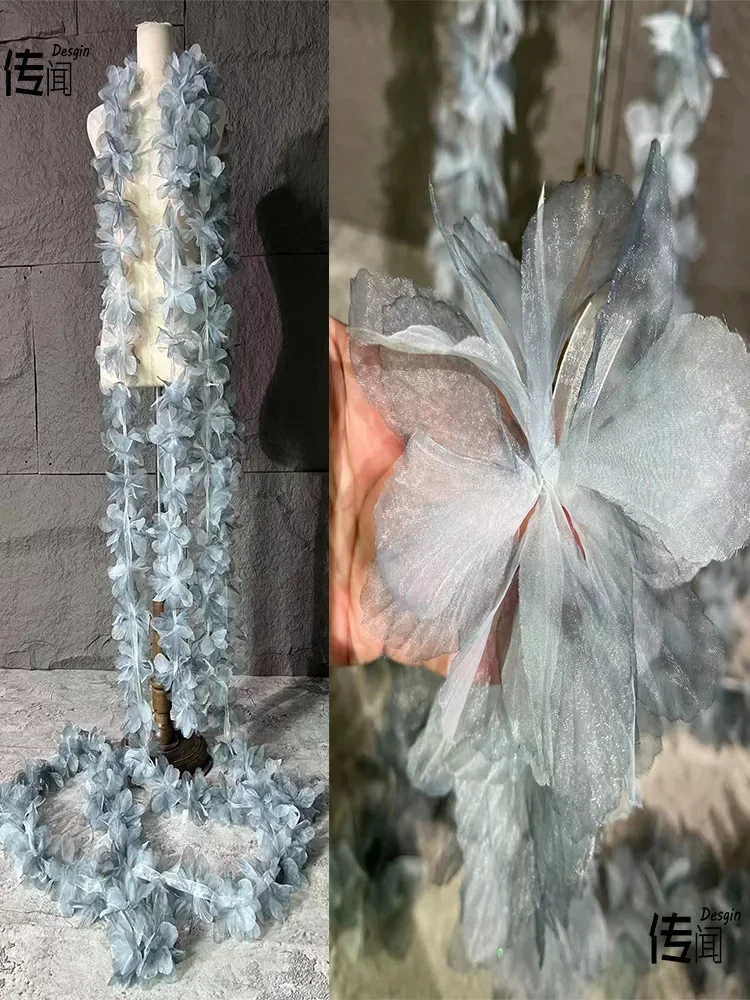 Organza Fabric Gradual Lace Flower Wedding Headwear Decorative Accessories Wholesale Cloth By Meters Diy Material