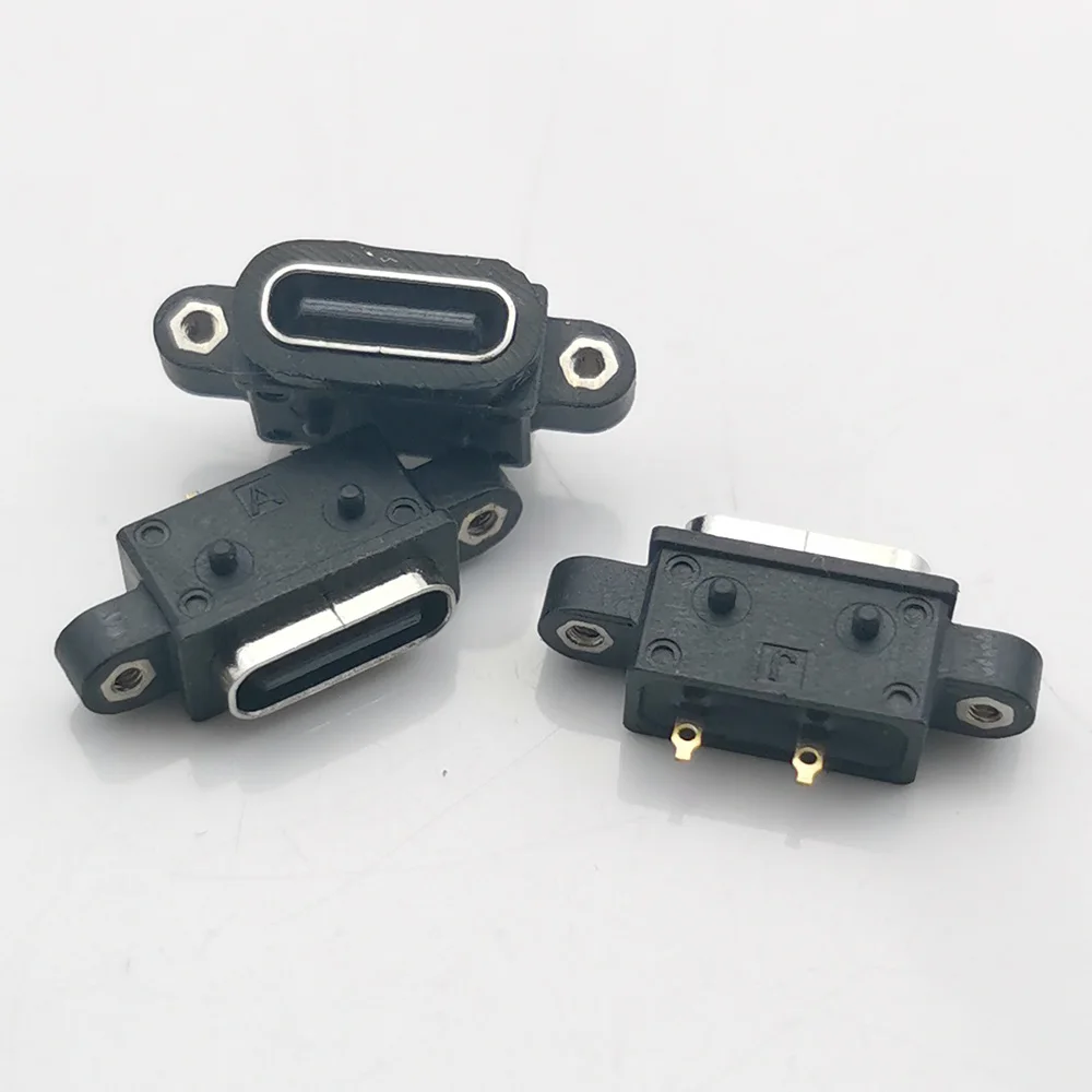 1-10 pz tipo-C 2 Pin 2 P presa femmina impermeabile con foro per vite porta di ricarica rapida connettore USB C a 180 gradi con viti