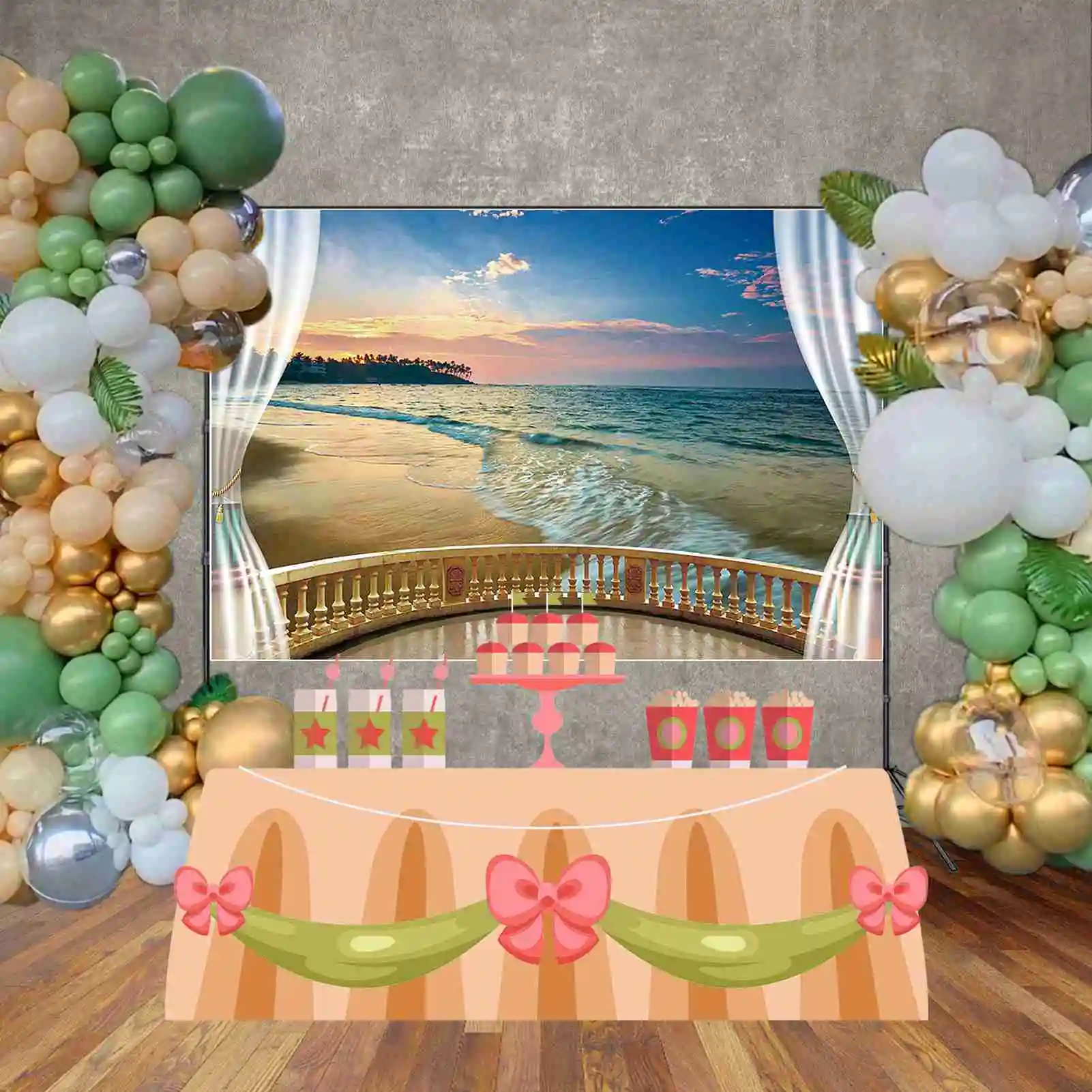 MOON.QG-Pôr do sol nuvens ondas de fundo para homens, praia e férias, cortina branca, oceano e beira-mar, festa personalizada fotocall suprimentos