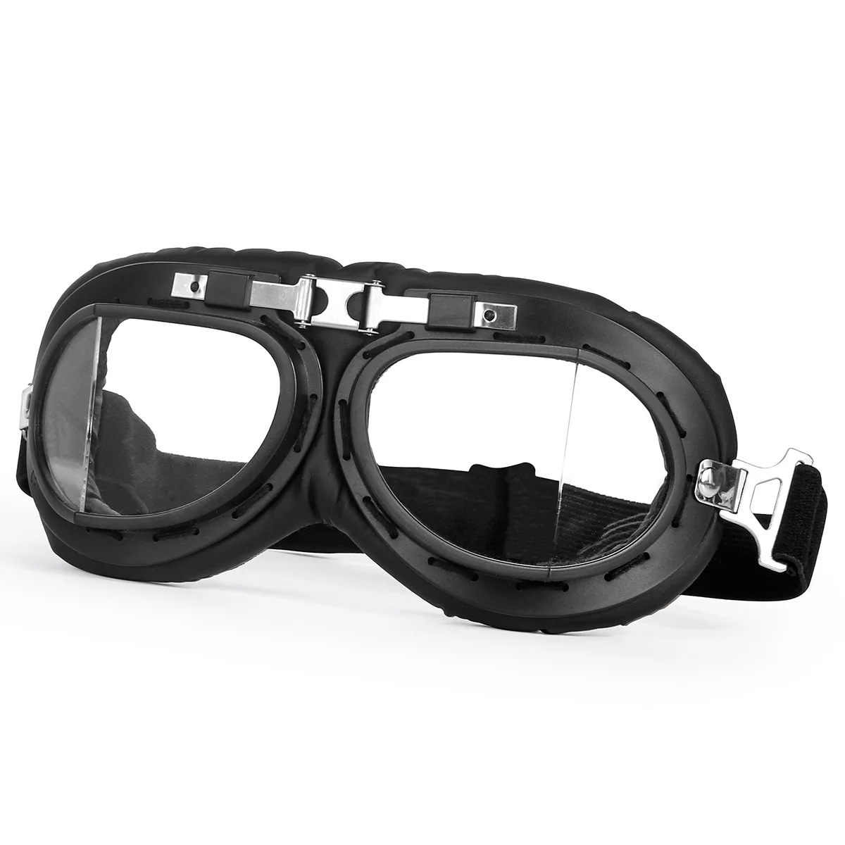 BATFOX Harley Style Motorcycle Helmet Goggles Scooter Glasses Pilot Cruiser Cafe Racer Goggles Black/Grey