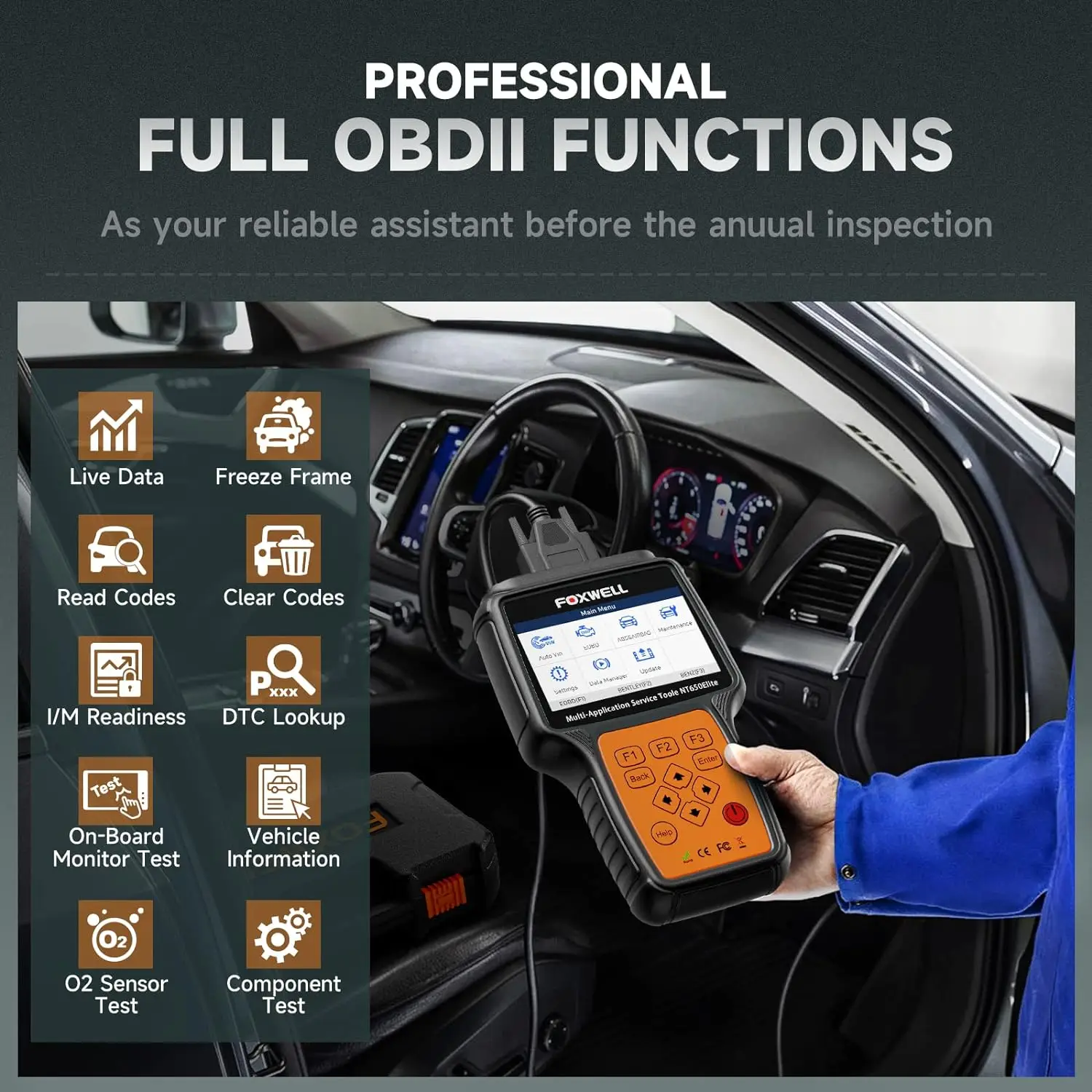 Foxwell NT650 Elite OBD2 Scanner Engine Code Reader ABS Airbag EPB Oil TPMS 26+ Reset OBD2 Diagnostic Tool Automotive Scanner