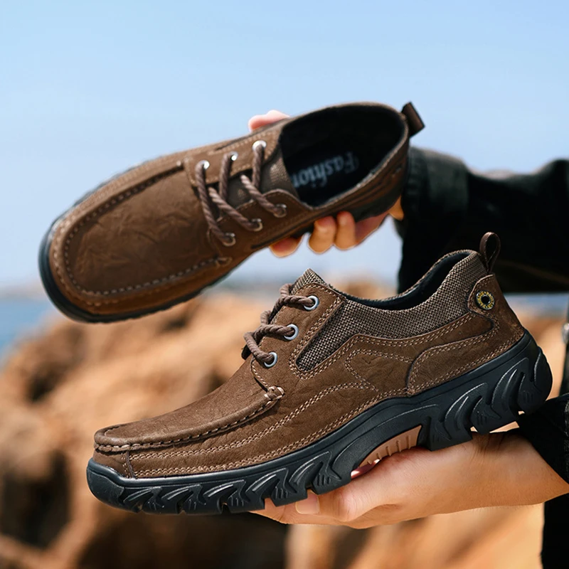 

Outdoor Man Genuine Leather Sneakers Shoes Fashion Casual Luxury Designer Hiking Handmade Leather Casual Antiskid Men Shoes