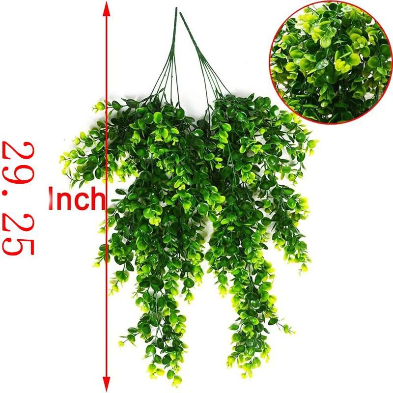 Eukalyptusblatt, künstliche Pflanzenrebe, zum Aufhängen, grüne Kunstpflanze für Zuhause, Raumdekoration, Garten, Hochzeit, Dekoration, Outdoor-Ornament – Detail 1