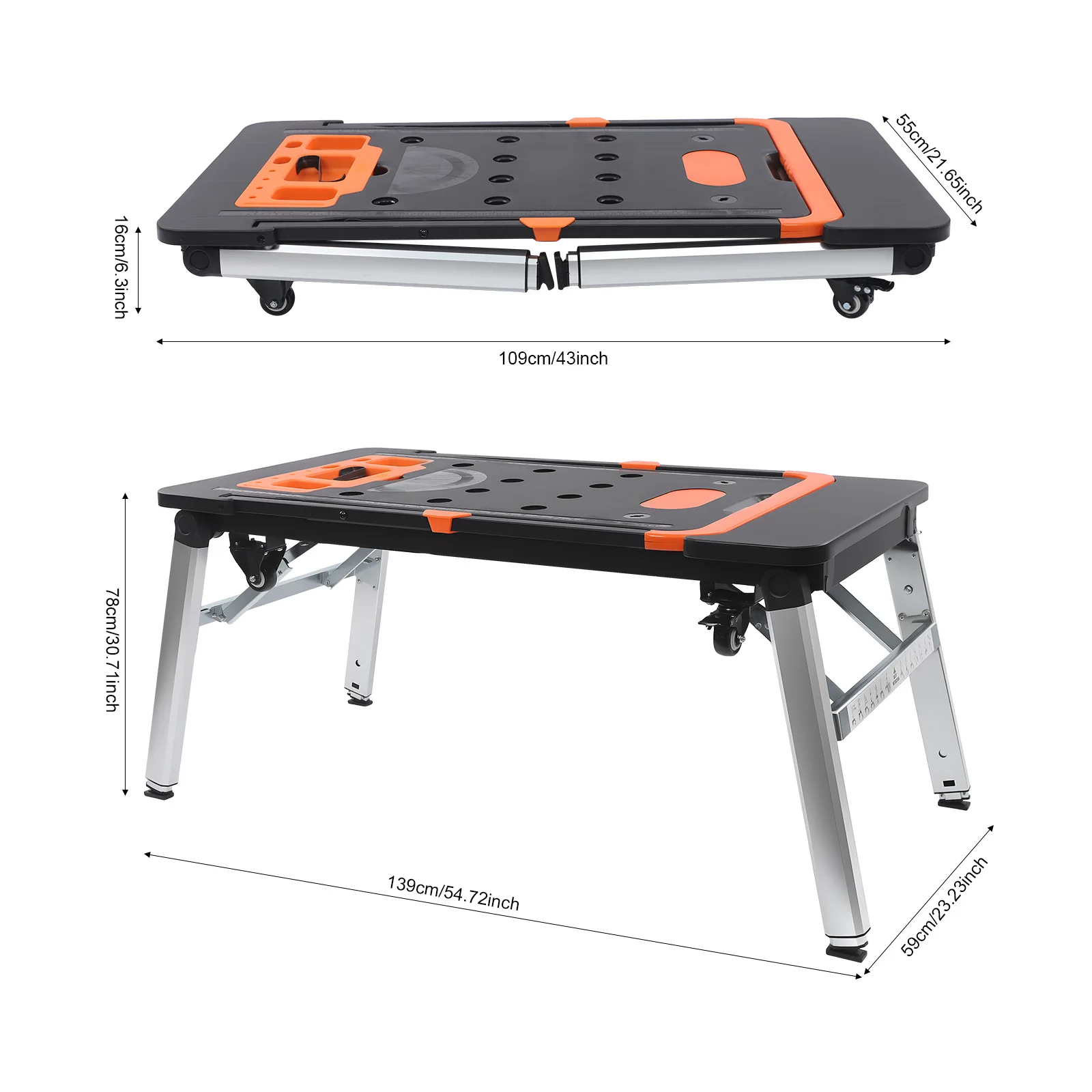 7-in-1 multifunctioneel werkplatform werkbank handkar werkbank hoogteverstelling 52cm/78cm opklapbare multifunctionele werkbank