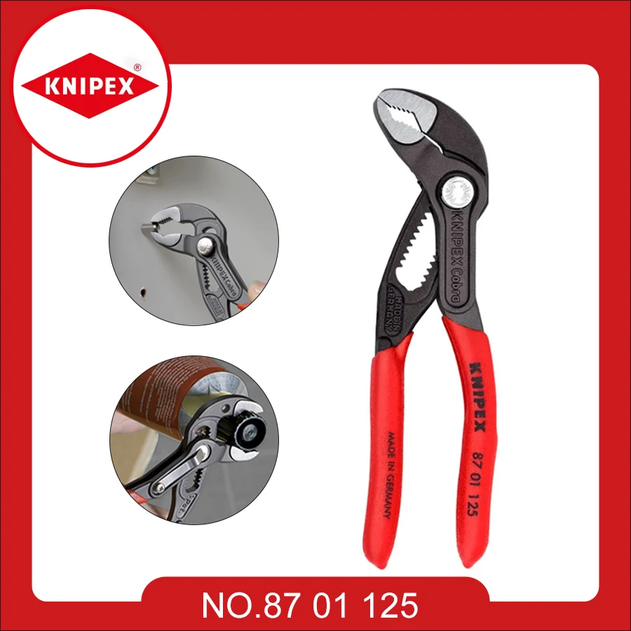 

KNIPEX Tools Cobra Water Pump Pliers 5 Inch Red and Silver High-Tech Pumping Pliers with 61 HRC 8701125