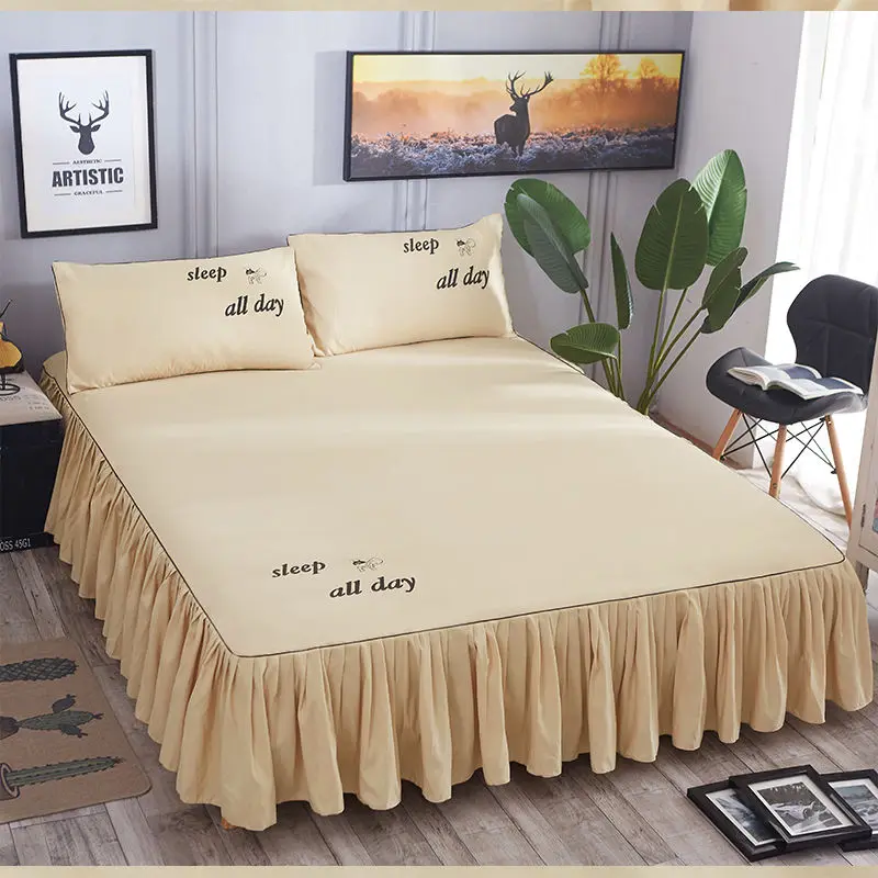 Solid Home Hotel Bed Skirt Mattress Protector Bed Cover Bedsheet  Skirt Bedspread Non-slip Mattress Cover Bedding Bed Skirt