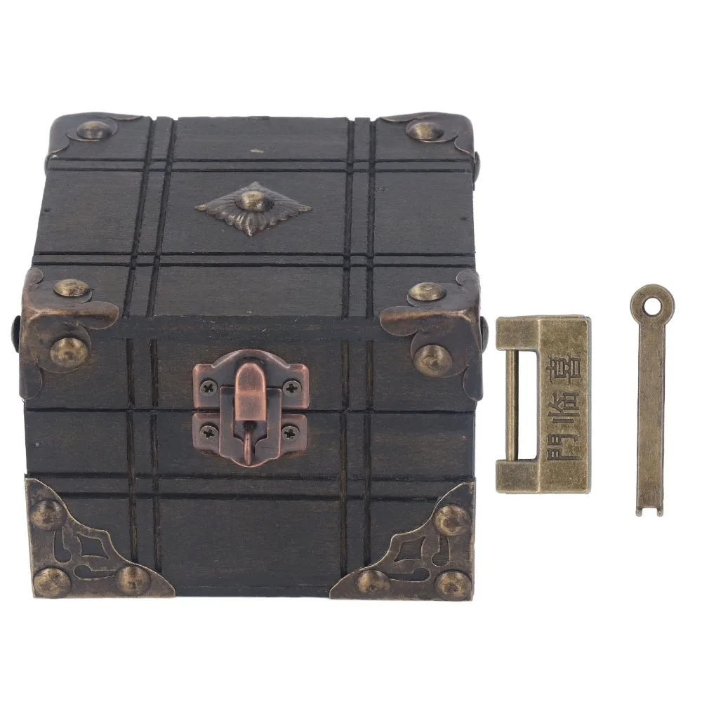 

Wooden Vintage Wooden Box Handmade Exquisite Treasure Chest Case Elegant Vintage Secure Jewelry Storage Box Home Display