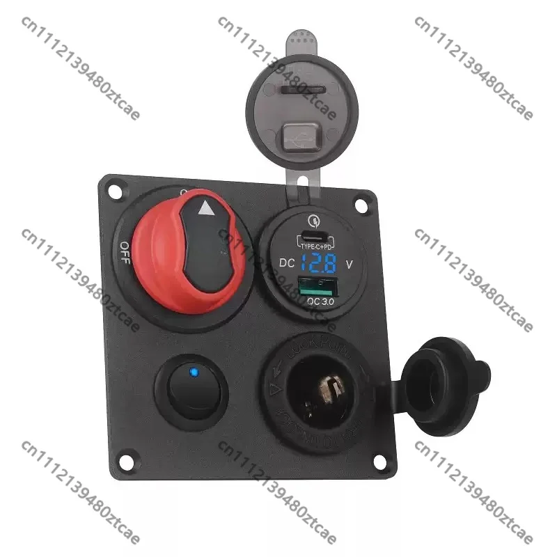 Combined Control Panel With Battery Disconnect Switch QC3.0 USB Type-C Car Charger Cigarette Lighter Socket Auto Modification