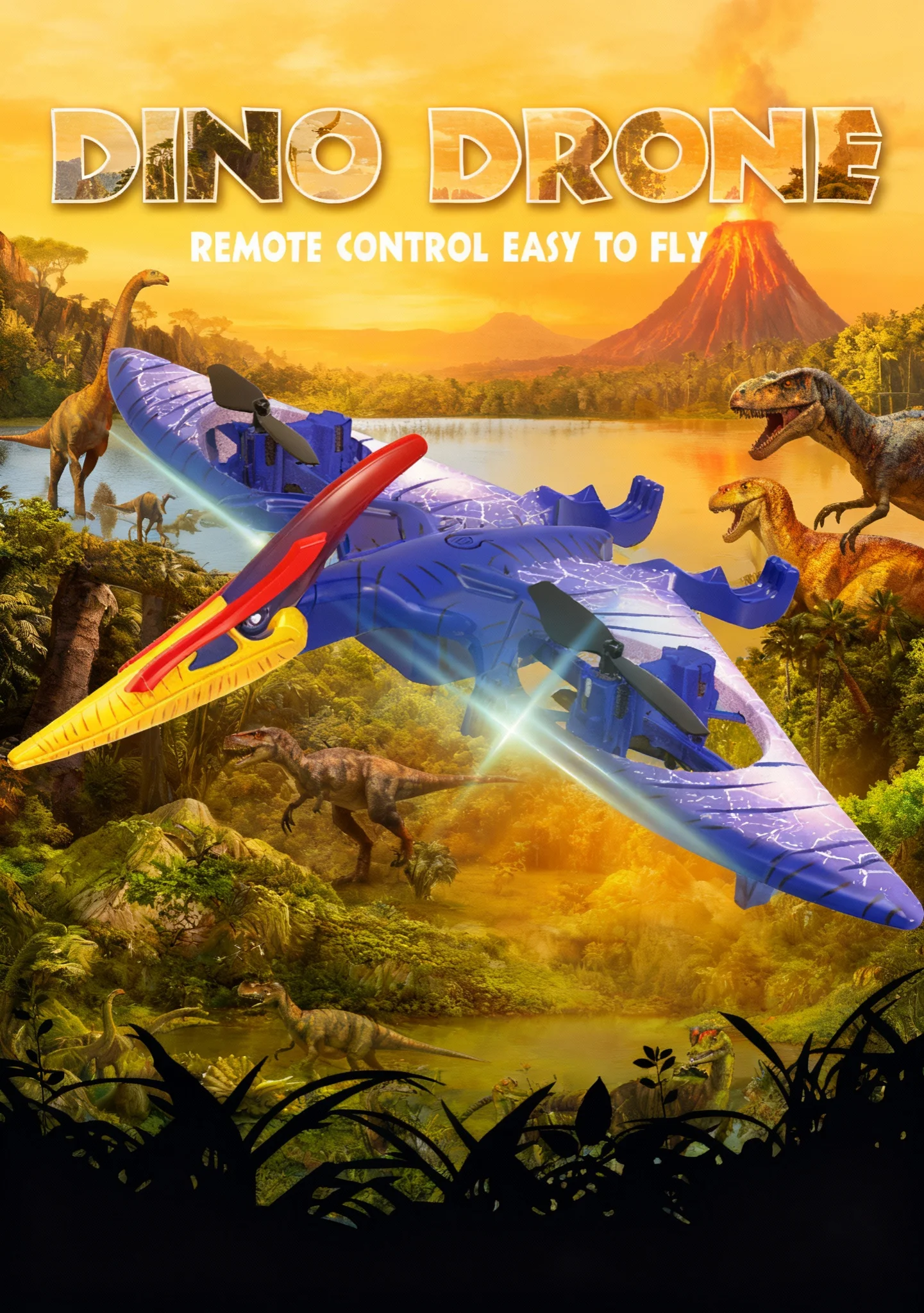 

Colorful Luminous Dinosaur Remote Control Drone with Sound Effect 4-Axis Simulation Aircraft Toy for Kids