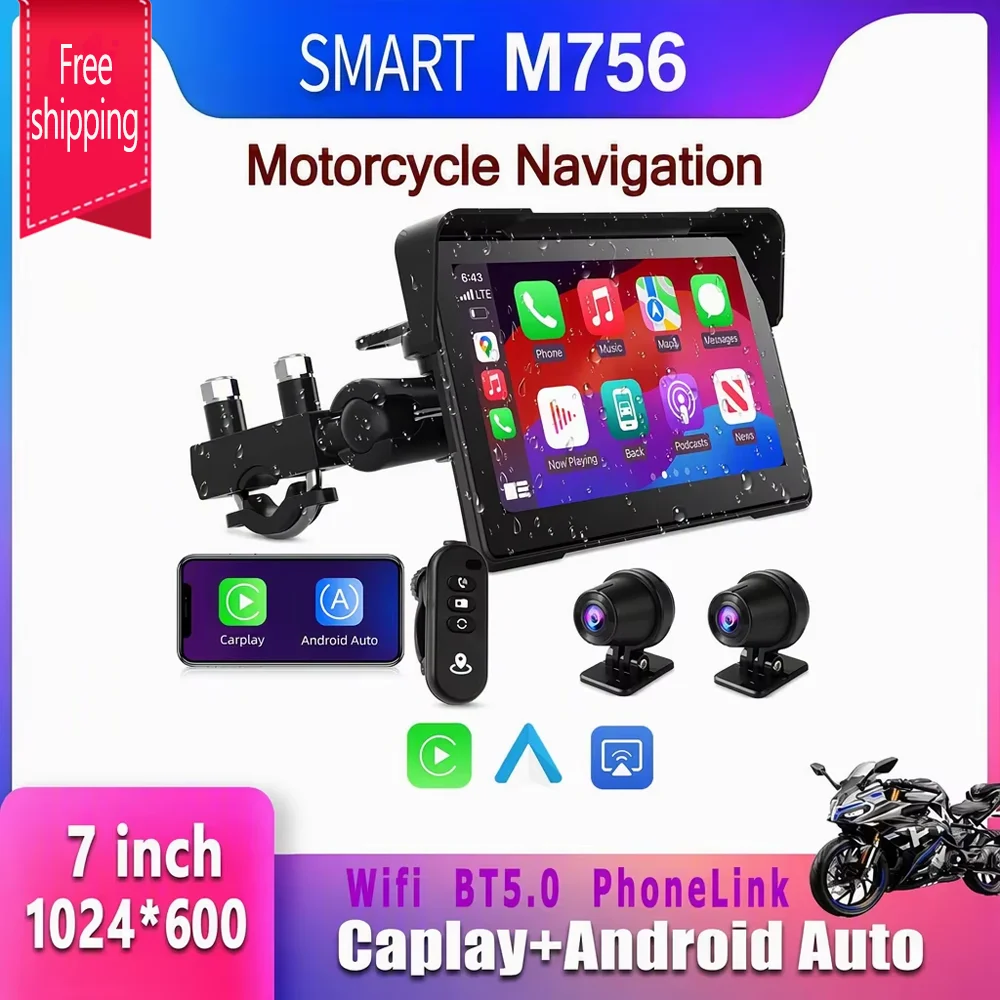 SMART Motor Carplay Dual 4KDash DVR Wireless Apple Carplay Android Auto GPS for Motor Voice Control Dual Bluetooth Wired Controi