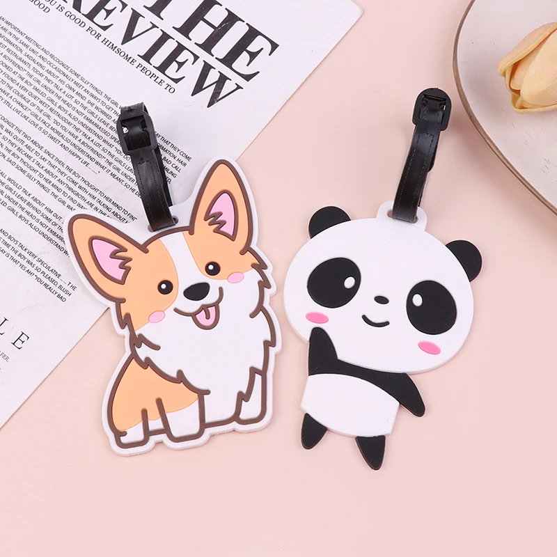 1Pc Luggage Tag Creative Corgi Panda Suitcase Fashion Style PVC Soft Glue Portable Travel Label Accessories