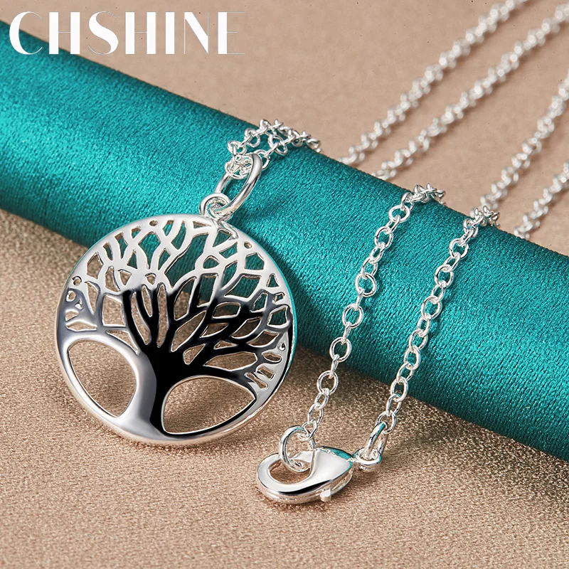 CHSHINE 925 Sterling Silver Round Tree of Life collana con ciondolo da 16-30 pollici per gioielli di moda con ciondolo di fidanzamento di nozze da donna