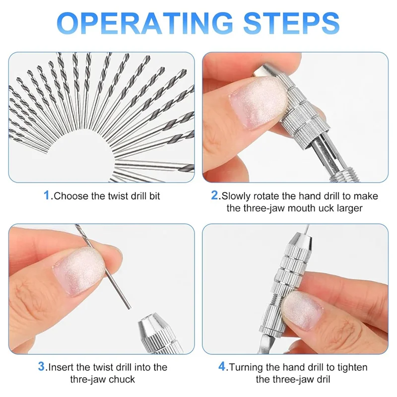 A43F-Pin Vise Hand Drill Set With Semi-Automatic Spiral Hand Drill Rotary Tool And 25 Micro-Type Twist Drill Bits (0.5-3Mm)