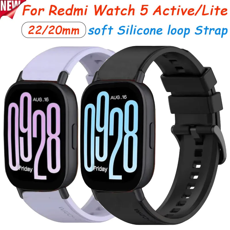 20mm 22mm Silicone Strap for Redmi Watch 5 Lite High quality and comfortable replacement Wristband Redmi Watch 5 Active correa