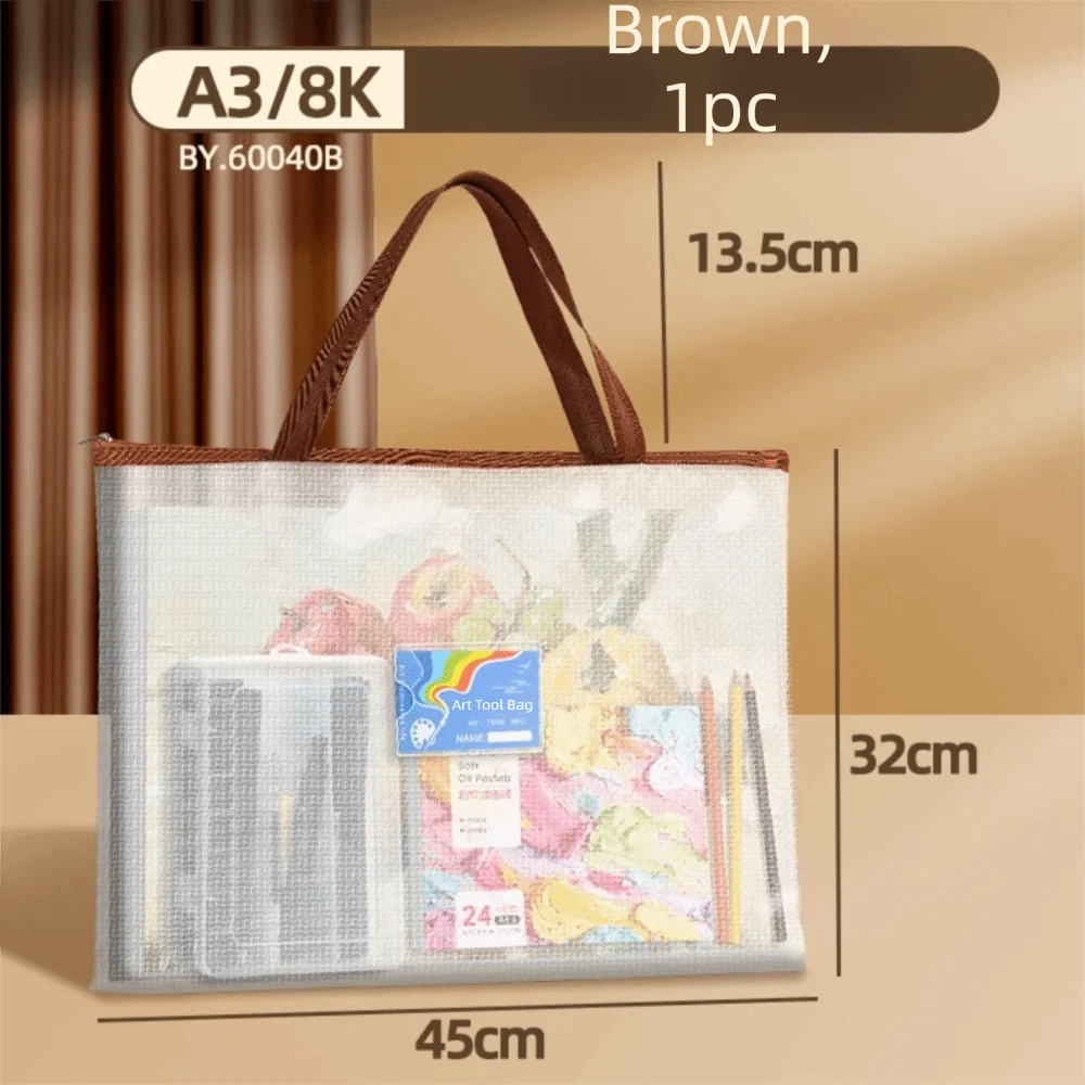 with Zipper and Handle A3 Project Bag Mesh PVC Large Capacity Mesh Art Bag Multifunctional Thickened Storage Bag Office Supplies