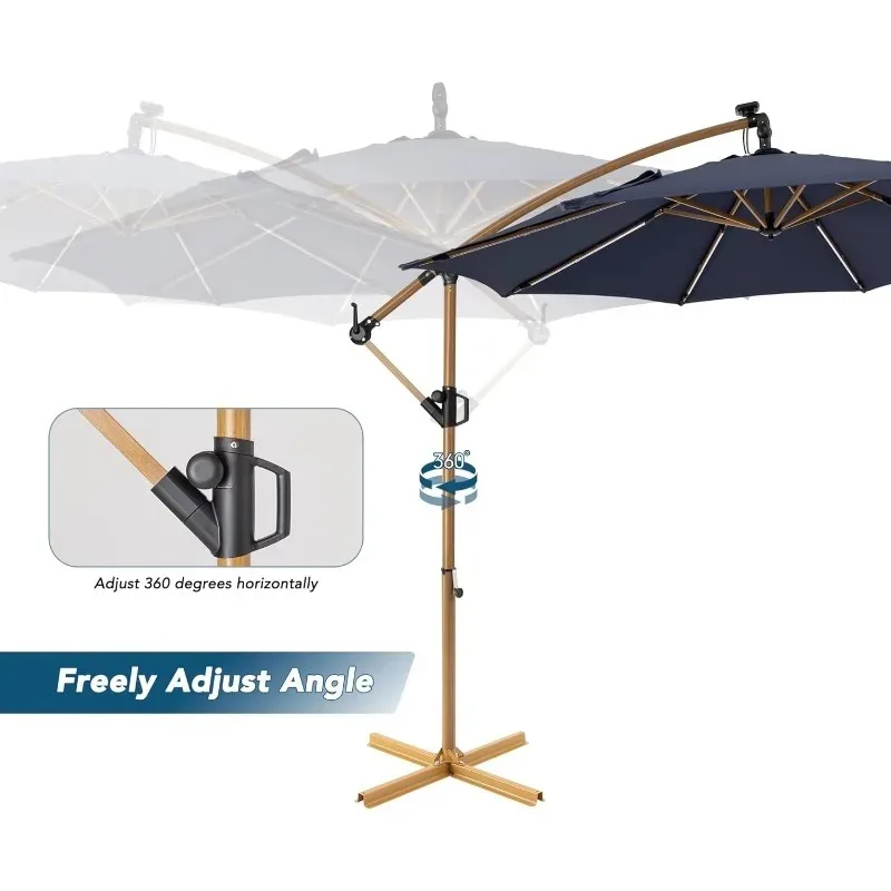 ライト付き10フィートパティオオフセット吊り下げ傘