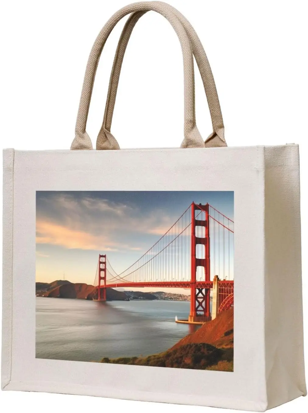 Bolso de mano de lona con estampado Golden Gate Bridge, bolso de moda, bolso de compras de hombro